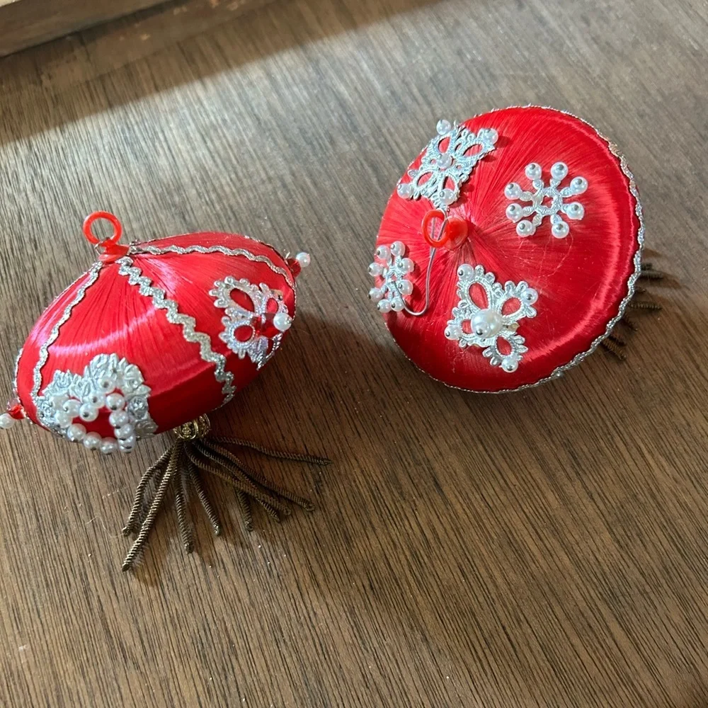 Vintage Red Satin Handmade Pushpin Ornaments